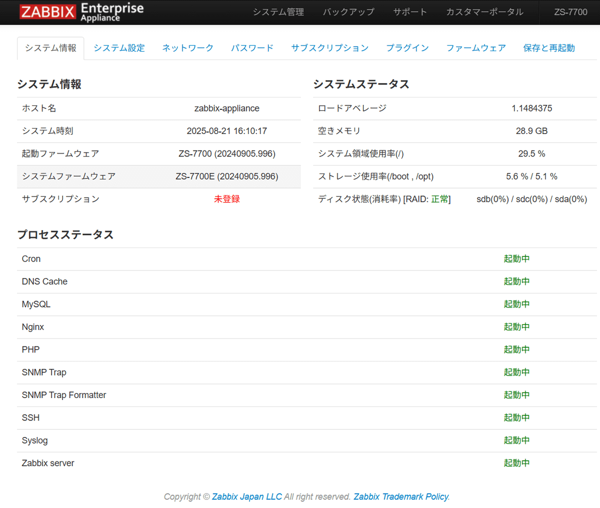 ZS-7700 システム管理インターフェース